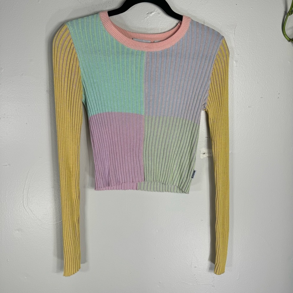 RAGGED PRIEST sweater pastel colorblock ribbed top medium DOLLS KILL y2k gothic